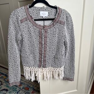 Miss Me Women's Boho western Geometric Diamond Fringe Hem Jacket Size M
